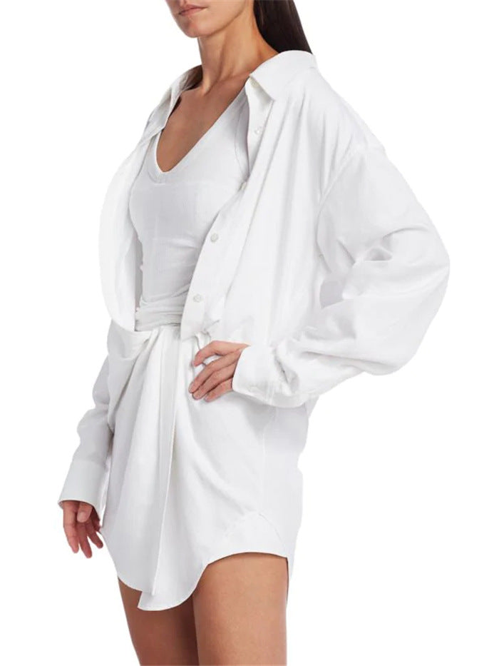 asymmetric shirt mini dress with draped twist – LUXA