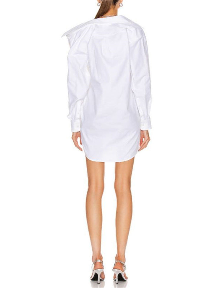asymmetric shirt mini dress with draped twist – LUXA
