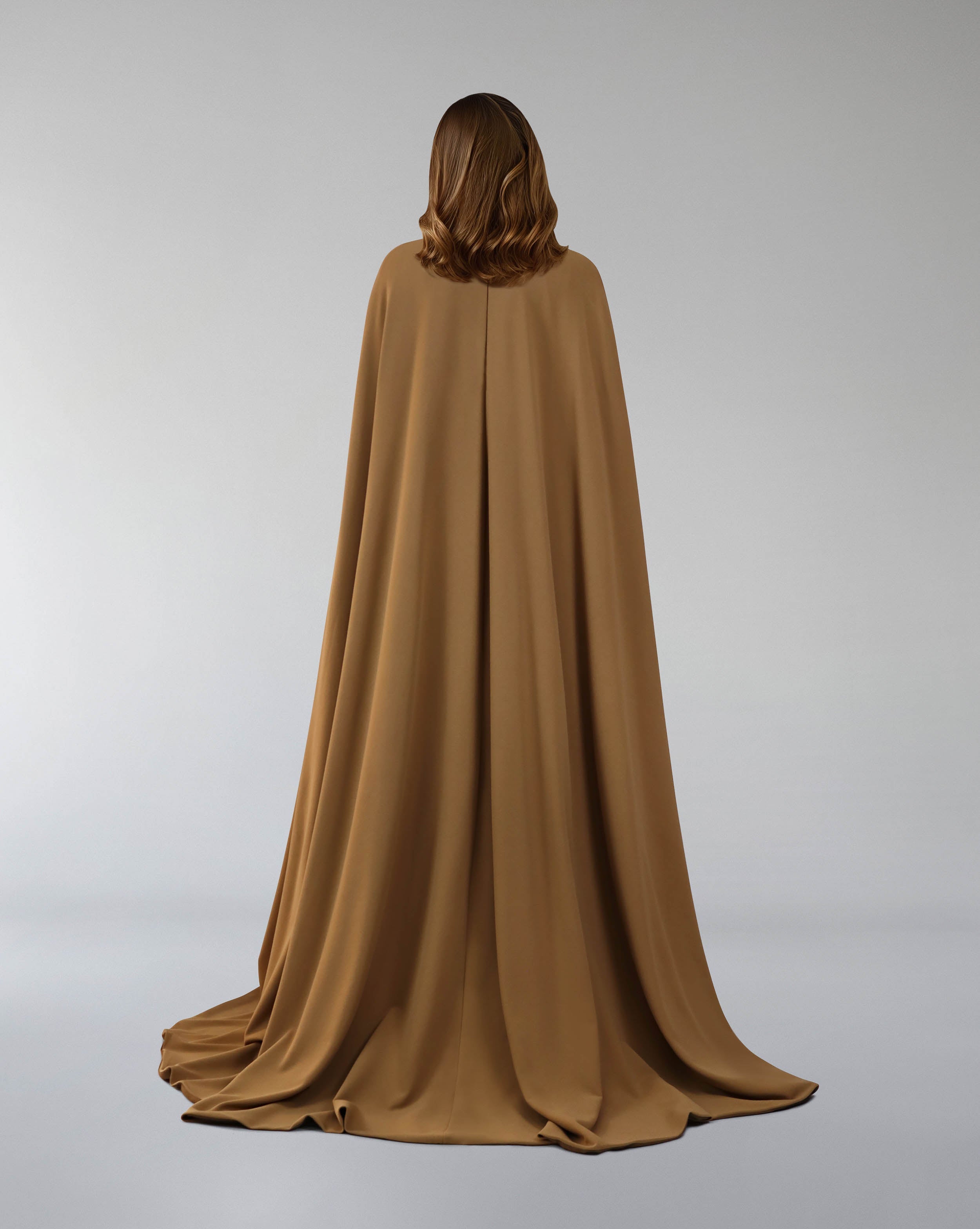 Hearted neckline dress with maxi cape-Sulaaf