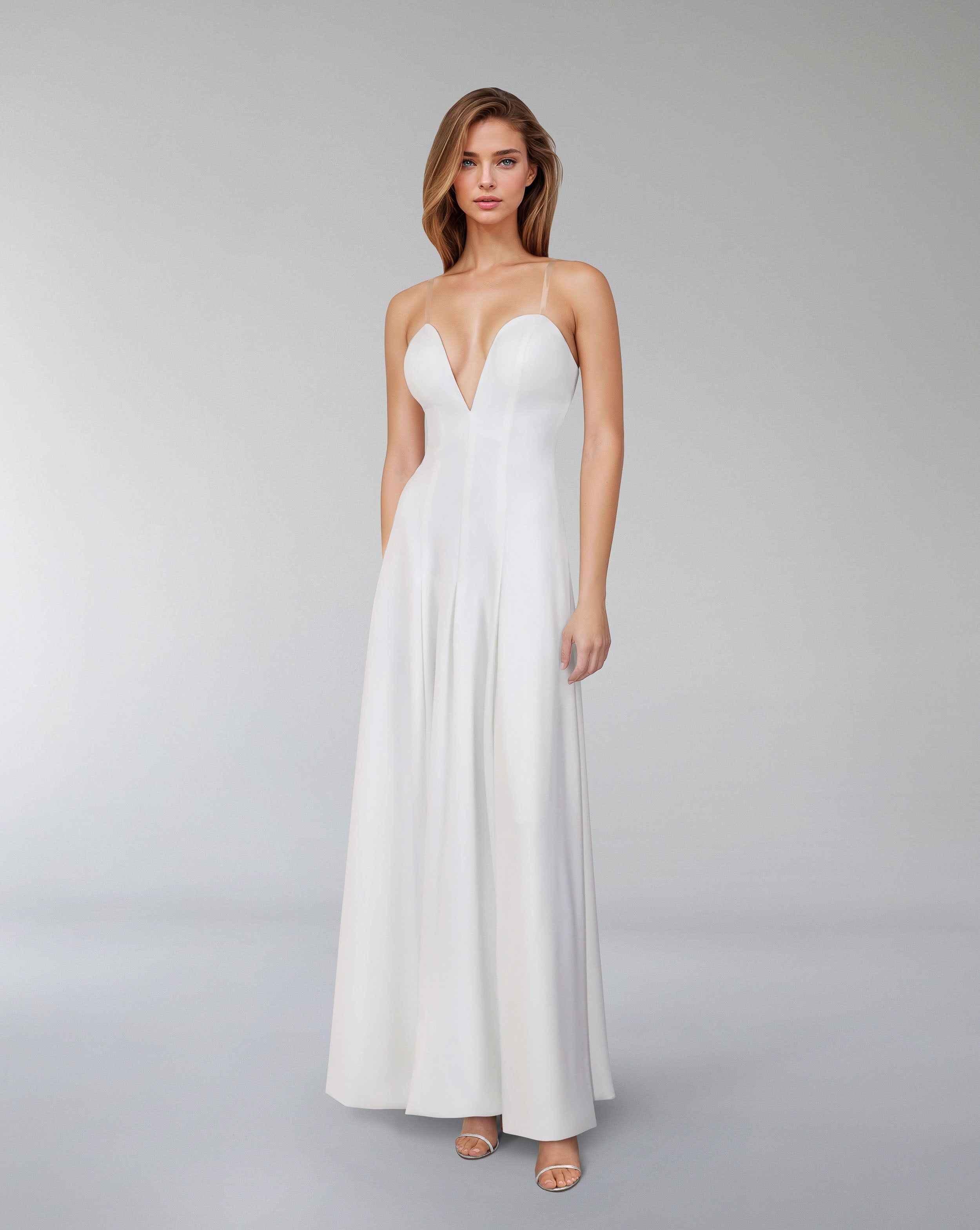 Hearted neckline dress with maxi cape-Sulaaf