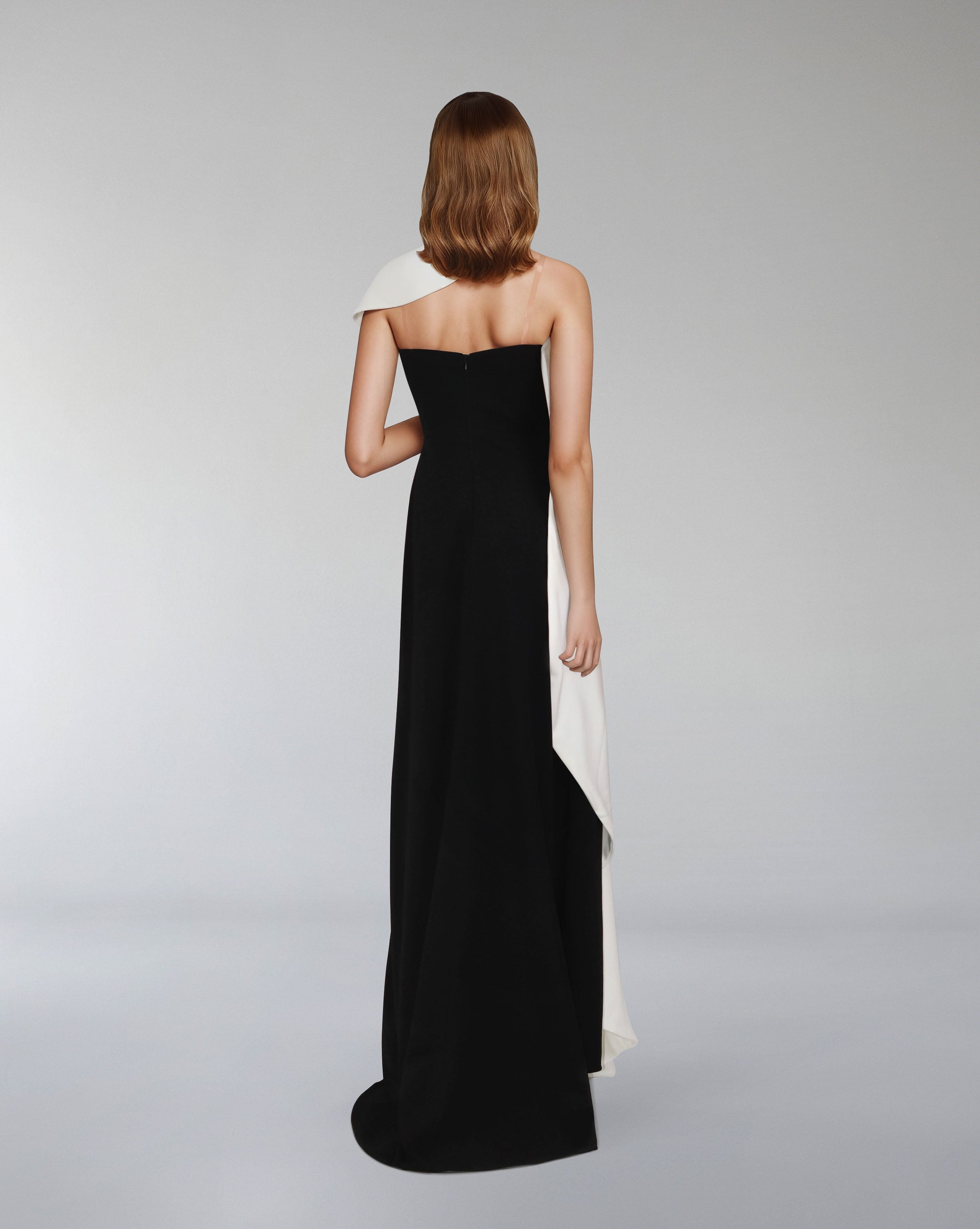 Pleated column dress with asymmetrical cape - VOREN