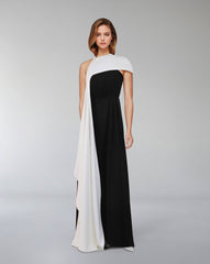 Pleated column dress with asymmetrical cape - VOREN