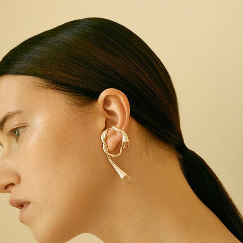 gold sculpted drop ear cuff with abstract loop design – VANTA