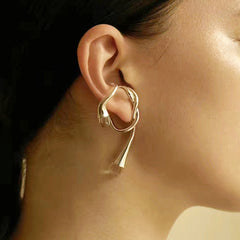 gold sculpted drop ear cuff with abstract loop design – VANTA