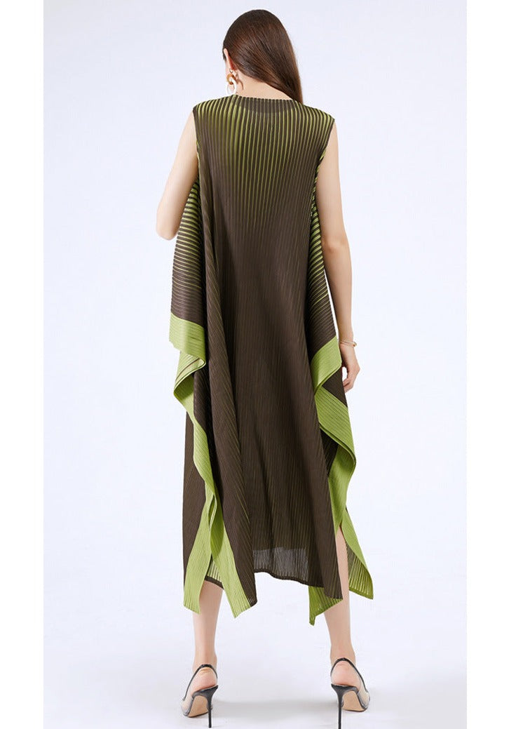 sleeveless pleated midi dress with contrast belt – Yameena