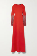 Beaded fringe-sleeve gown with side slit – Lorma