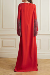 Beaded fringe-sleeve gown with side slit – Lorma