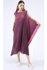 sleeveless pleated midi dress with contrast belt – Yameena