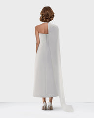 Strapless a line dress with one shoulder cape - Norjen