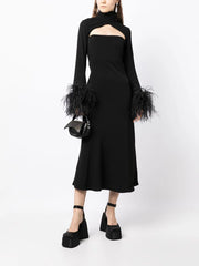 Cutout midi dress with feathered cuffs – Rovin