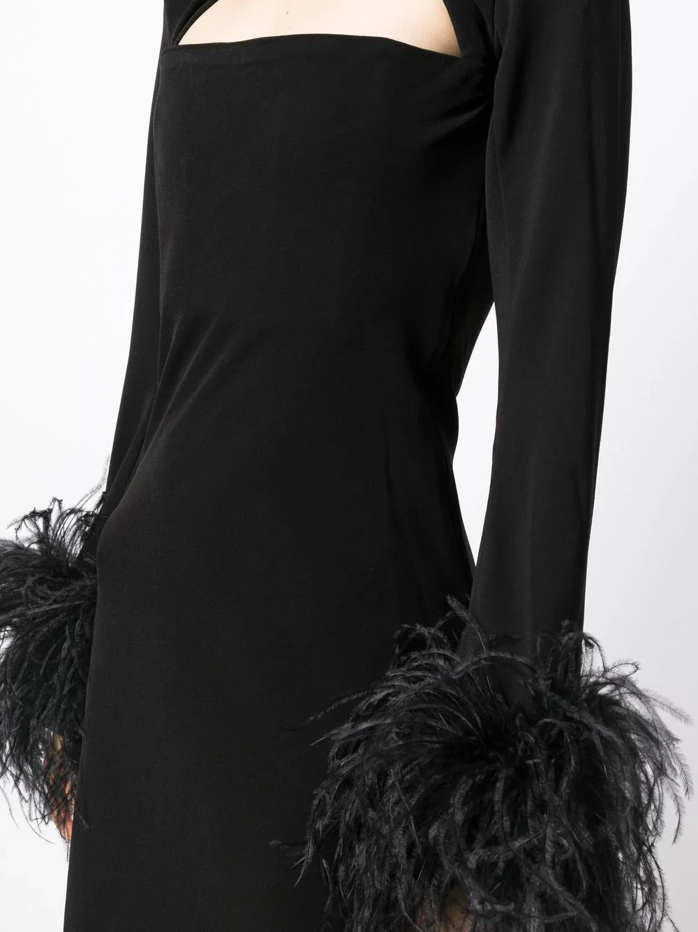 Cutout midi dress with feathered cuffs – Rovin