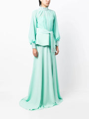 crystal-cuff silk gown with waist tie – Nolee