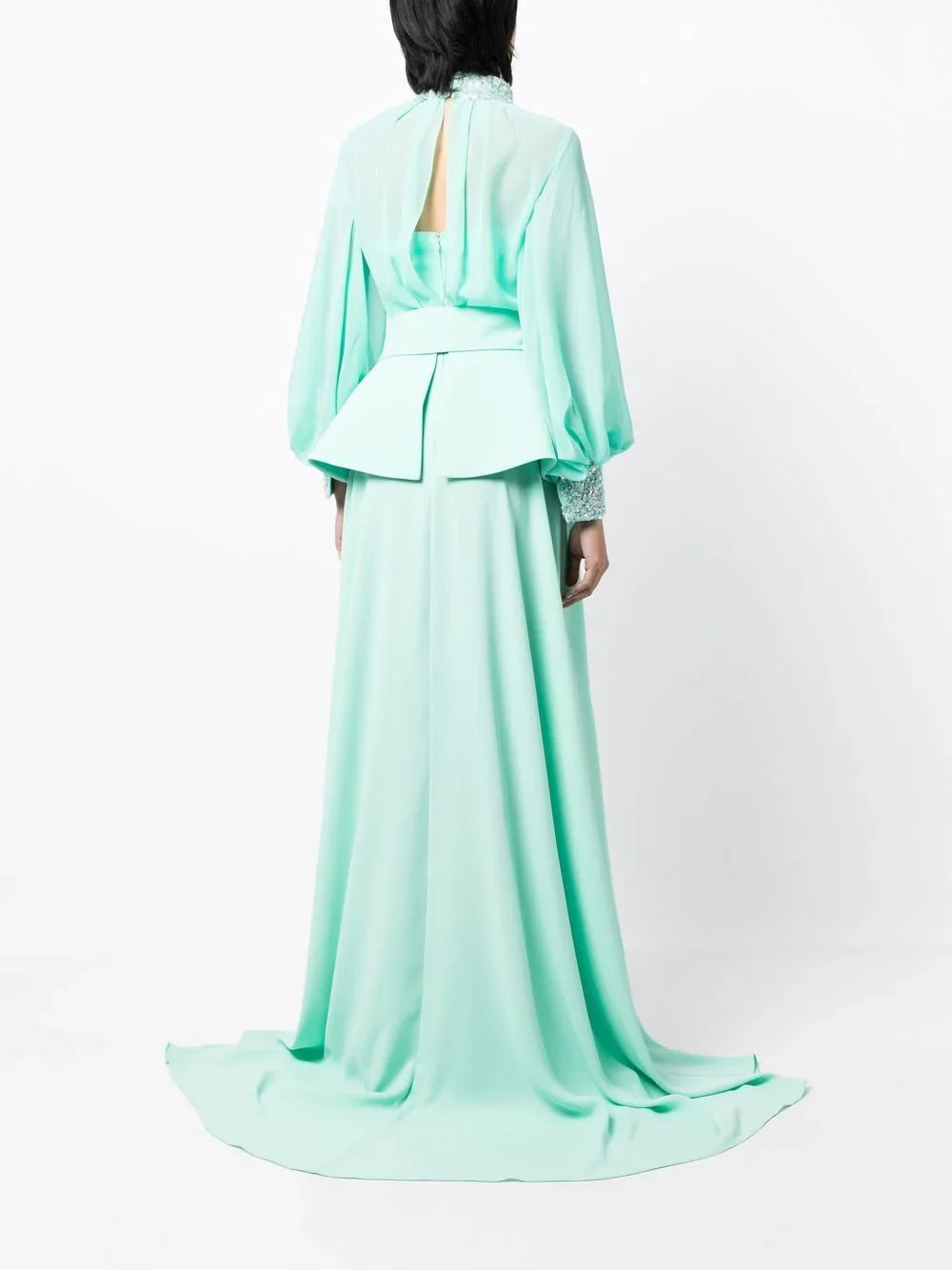crystal-cuff silk gown with waist tie – Nolee