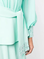 crystal-cuff silk gown with waist tie – Nolee