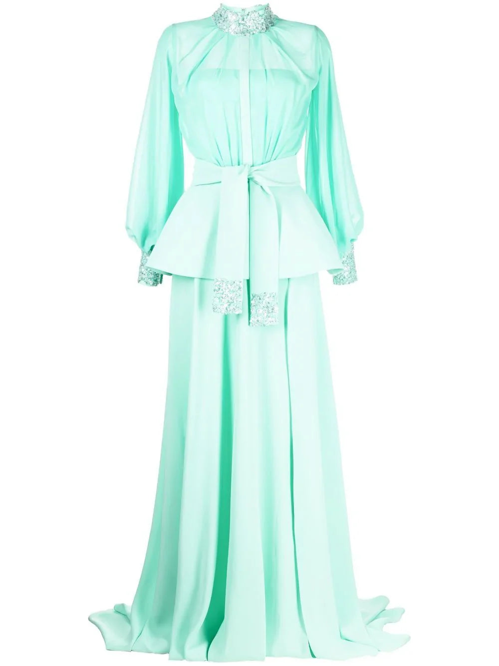 crystal-cuff silk gown with waist tie – Nolee