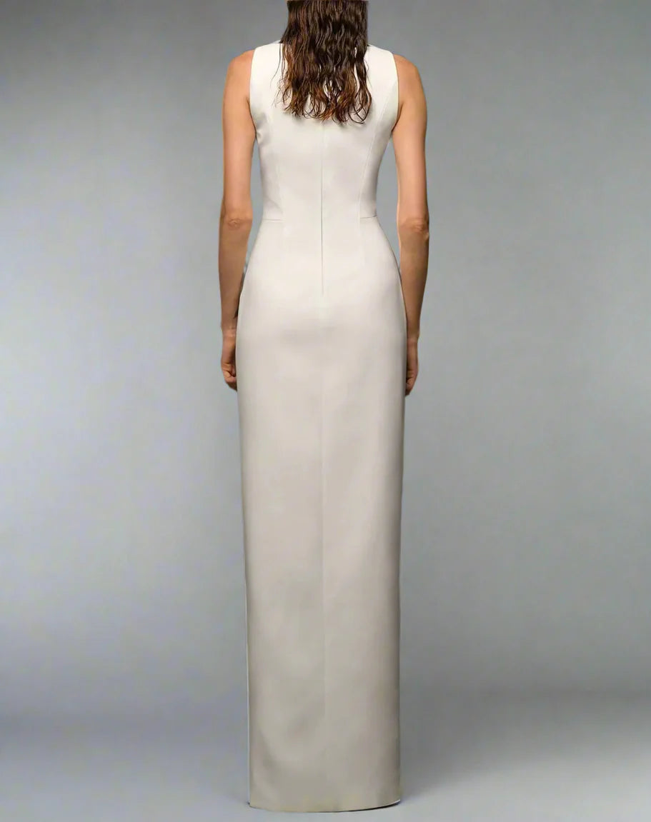 Sleeveless column dress with sheer panel and contrast trim – SULAG