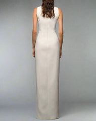 Sleeveless column dress with sheer panel and contrast trim – SULAG