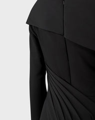 Long sleeved dress with asymmetrical shoulder and 3D flowers - Lonim