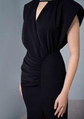 structured-shoulder slit gown – Velen