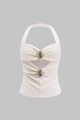 Metallic Shell Decor Ruched Hollow Out Cami Top