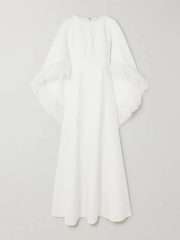 feather-cuff flared gown – Zerien