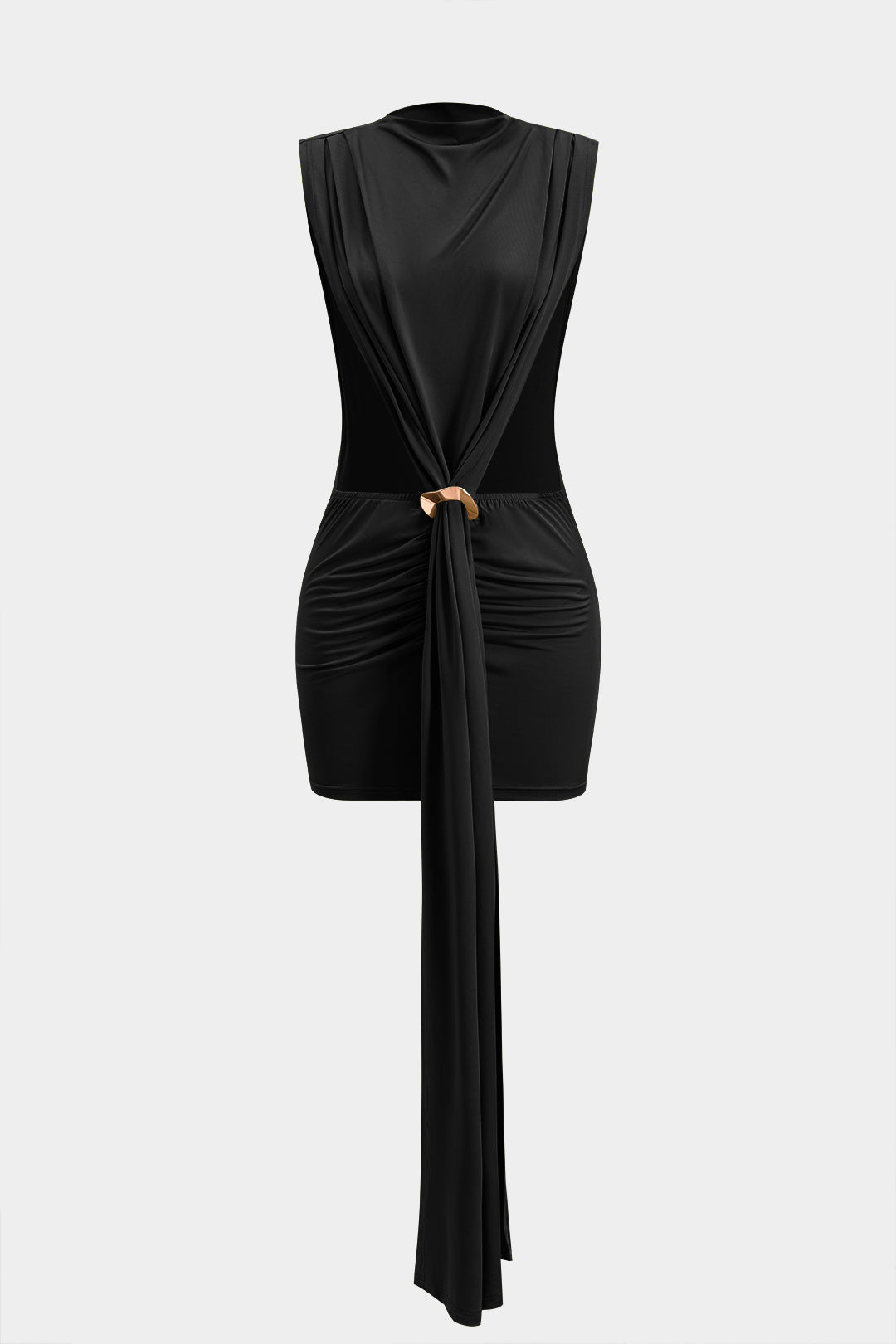 Metal Decor Ruched Sleeveless Mini Dress