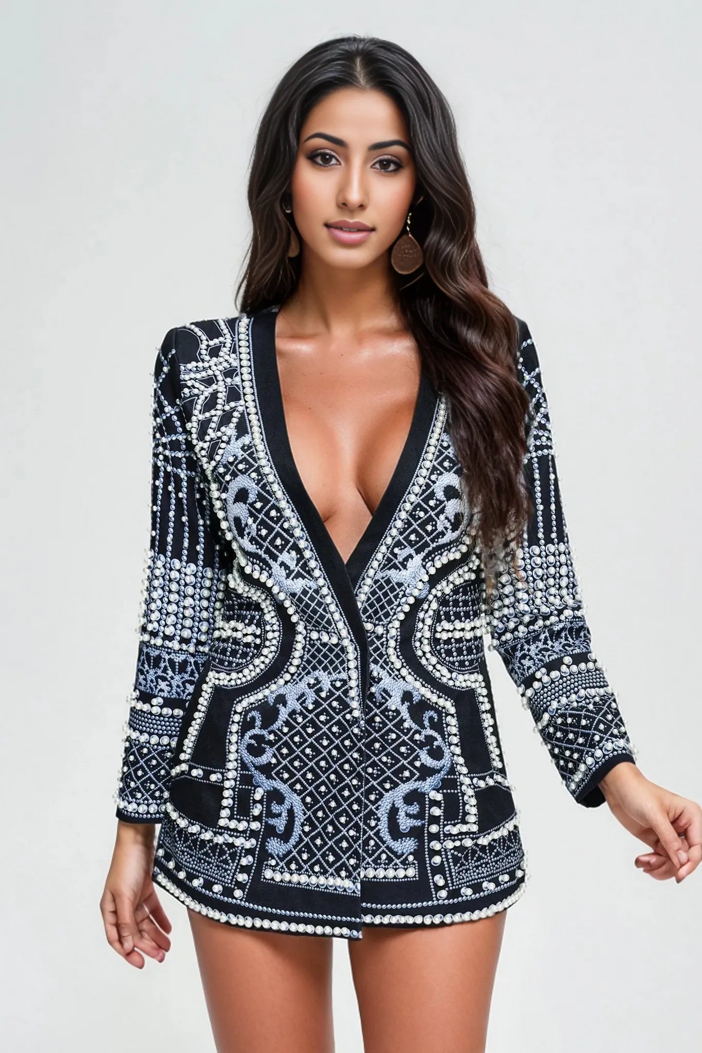 embellished plunge blazer mini dress - Elladine