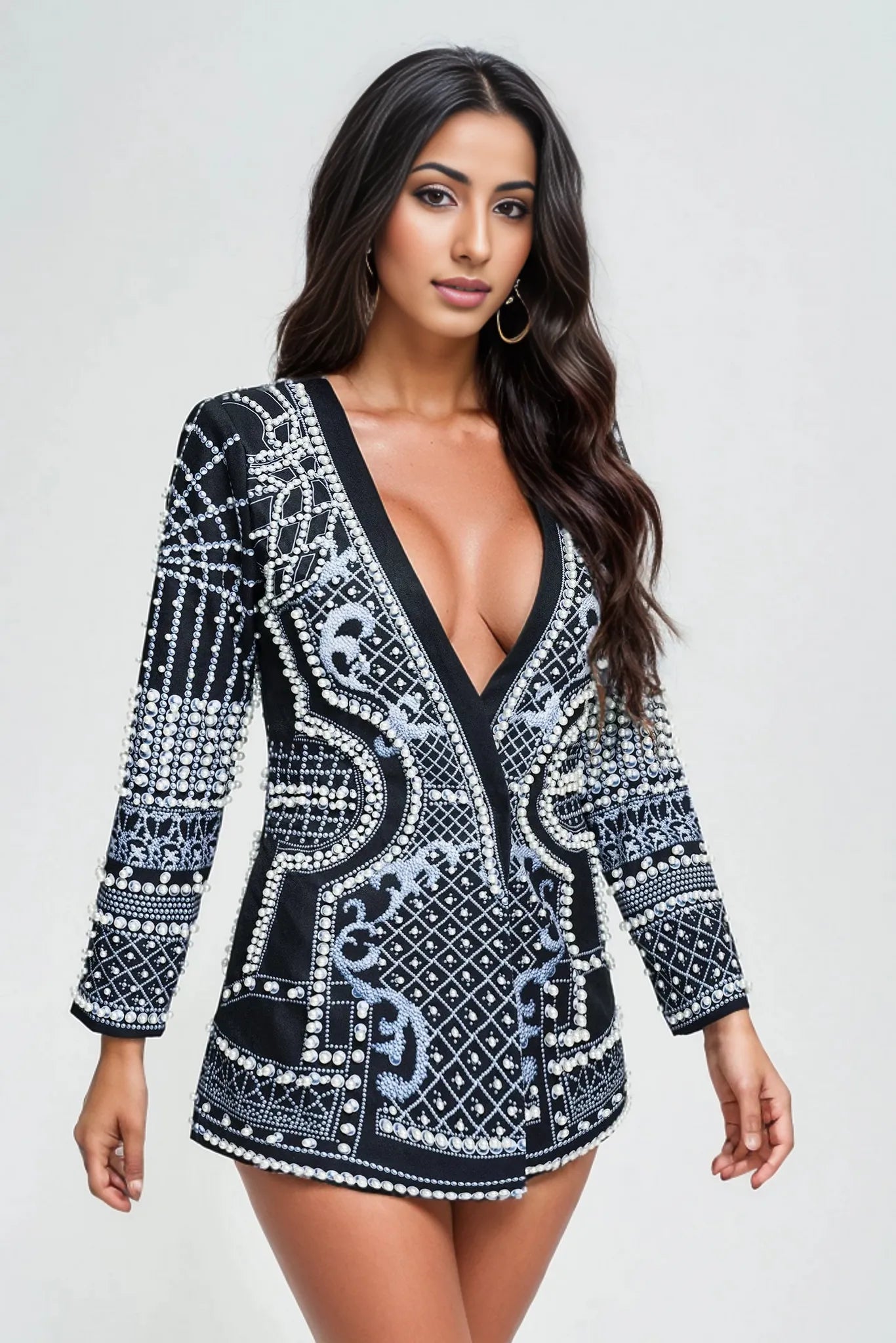 embellished plunge blazer mini dress - Elladine