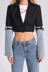 cropped contrast blazer with denim sleeves – Tamieka