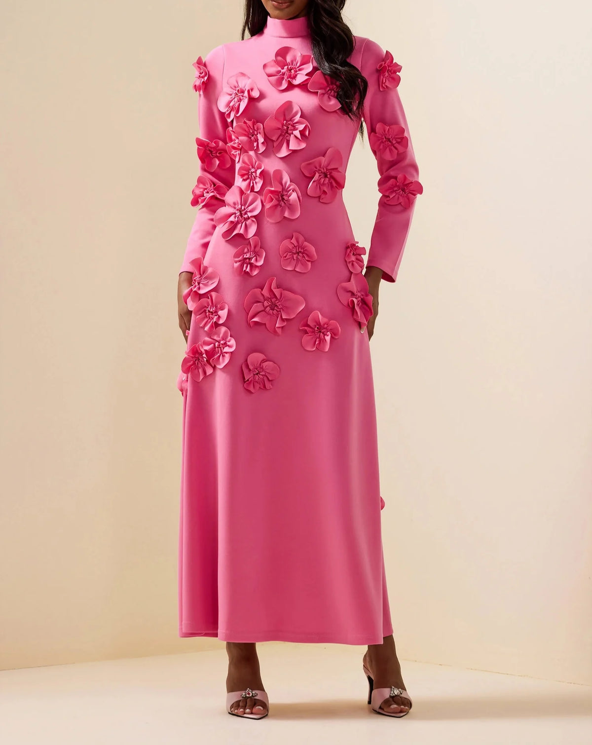 Long-sleeved mermaid dress with side pleats - Seran