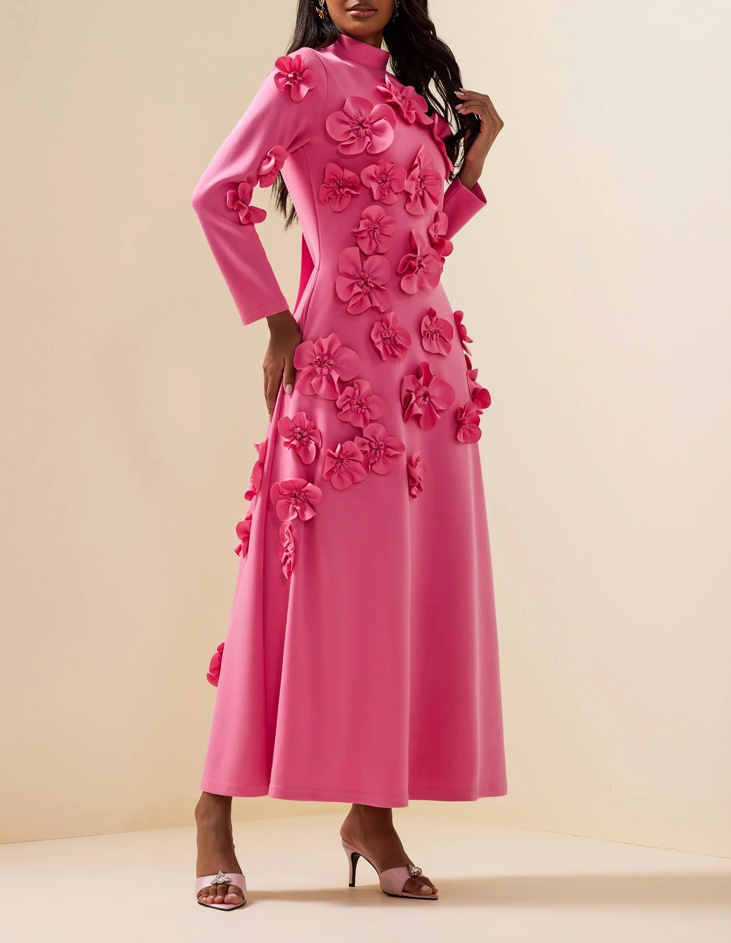 Long-sleeved mermaid dress with side pleats - Seran