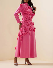 Long-sleeved mermaid dress with side pleats - Seran