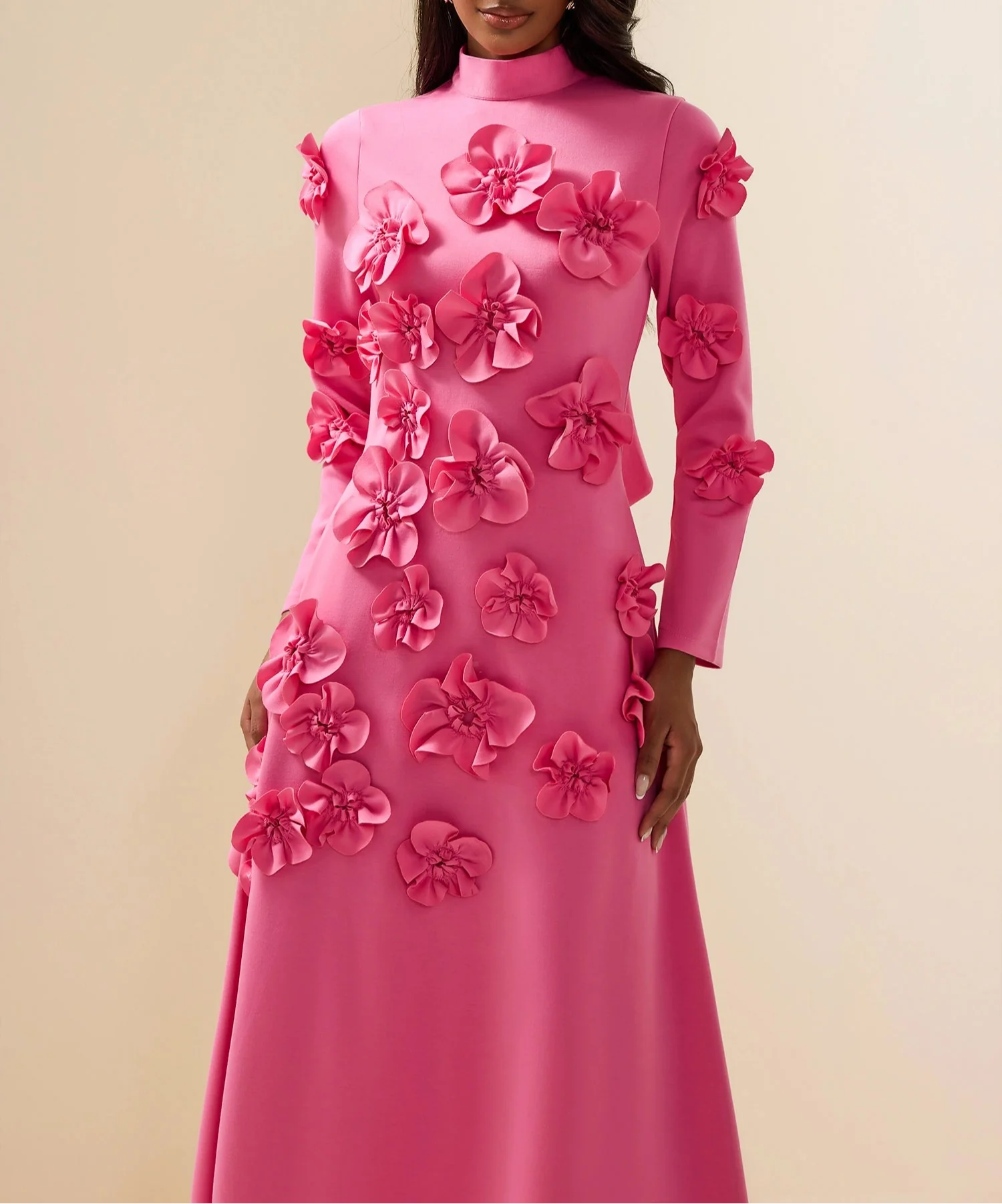 Long-sleeved mermaid dress with side pleats - Seran