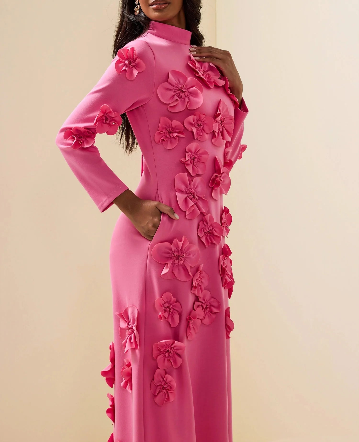 Long-sleeved mermaid dress with side pleats - Seran