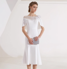 midi flare dress with embellished cape overlay - IVORY