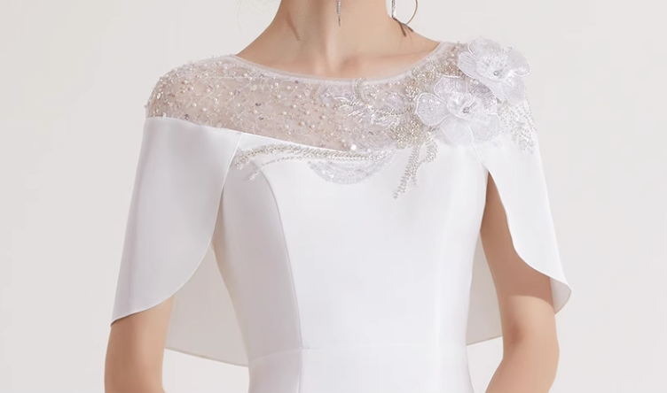 midi flare dress with embellished cape overlay - IVORY
