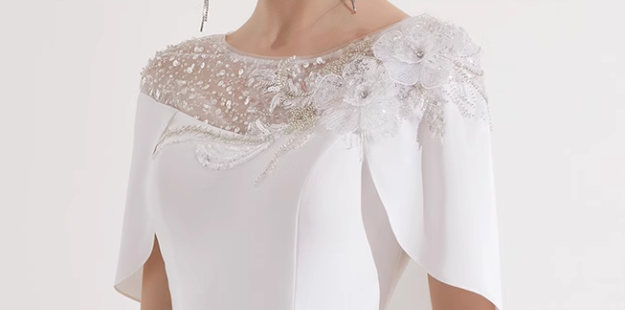 midi flare dress with embellished cape overlay - IVORY