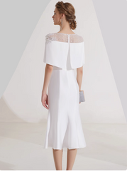 midi flare dress with embellished cape overlay - IVORY
