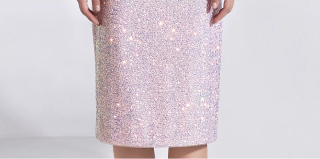 short-sleeve sequin midi dress with floral beading - IRIS