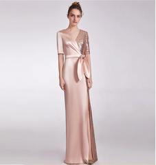 satin wrap dress with sequin panel and side slit - AURORA