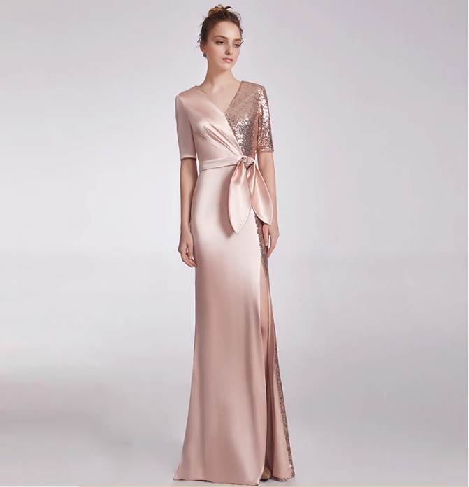 satin wrap dress with sequin panel and side slit - AURORA