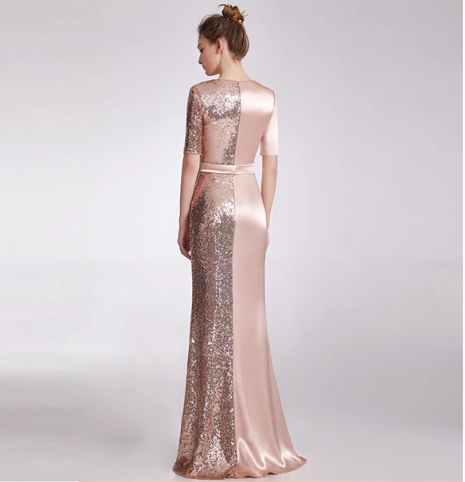 satin wrap dress with sequin panel and side slit - AURORA