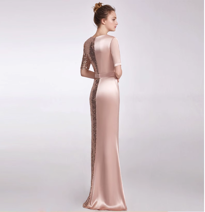 satin wrap dress with sequin panel and side slit - AURORA