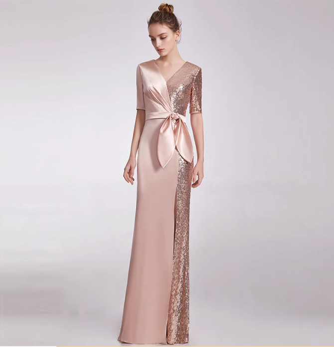 satin wrap dress with sequin panel and side slit - AURORA