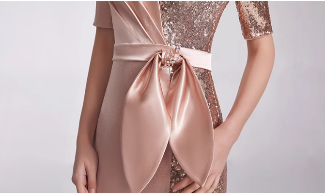 satin wrap dress with sequin panel and side slit - AURORA