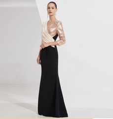 colorblock mermaid dress with sequin wrap bodice - VERA