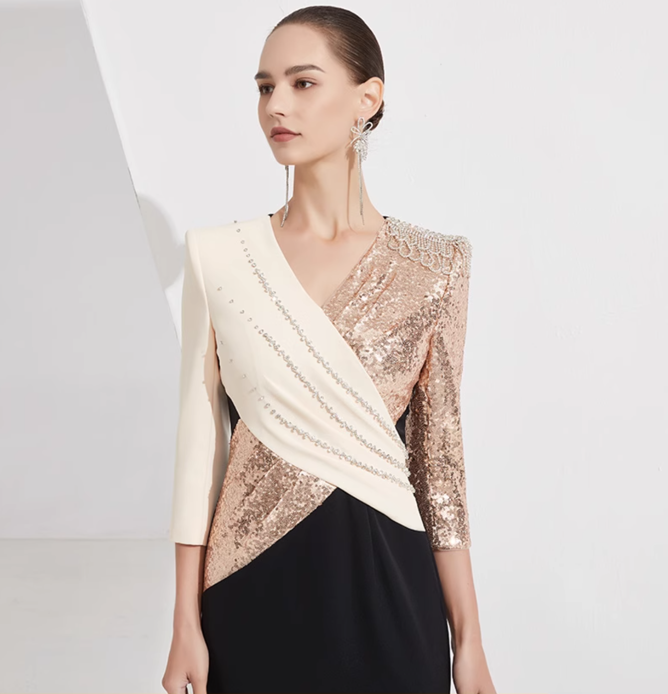 colorblock mermaid dress with sequin wrap bodice - VERA