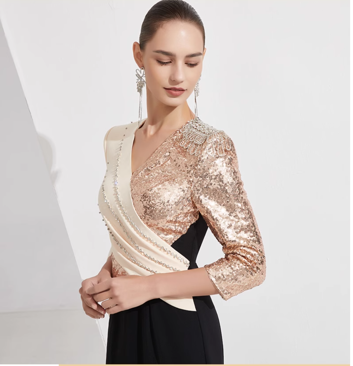 colorblock mermaid dress with sequin wrap bodice - VERA