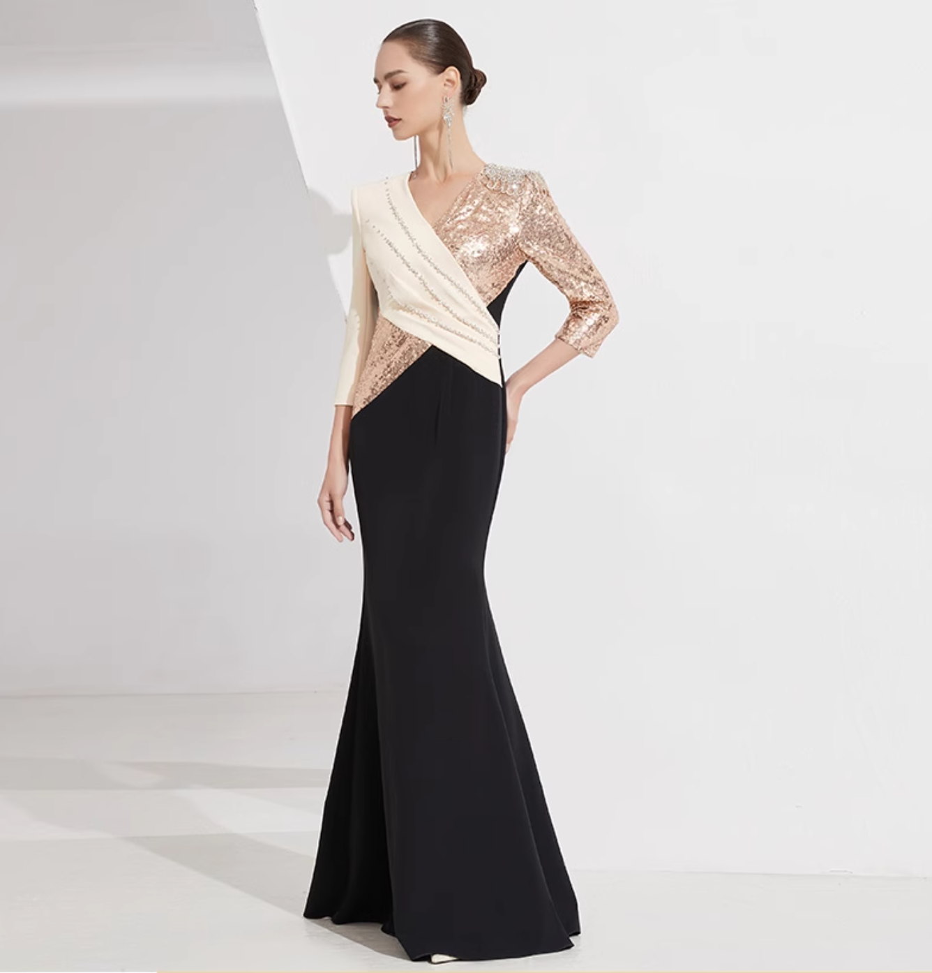 colorblock mermaid dress with sequin wrap bodice - VERA
