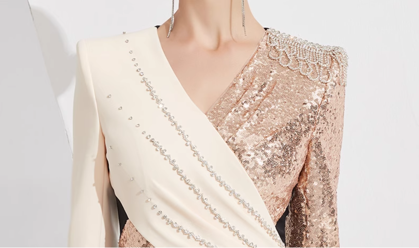 colorblock mermaid dress with sequin wrap bodice - VERA